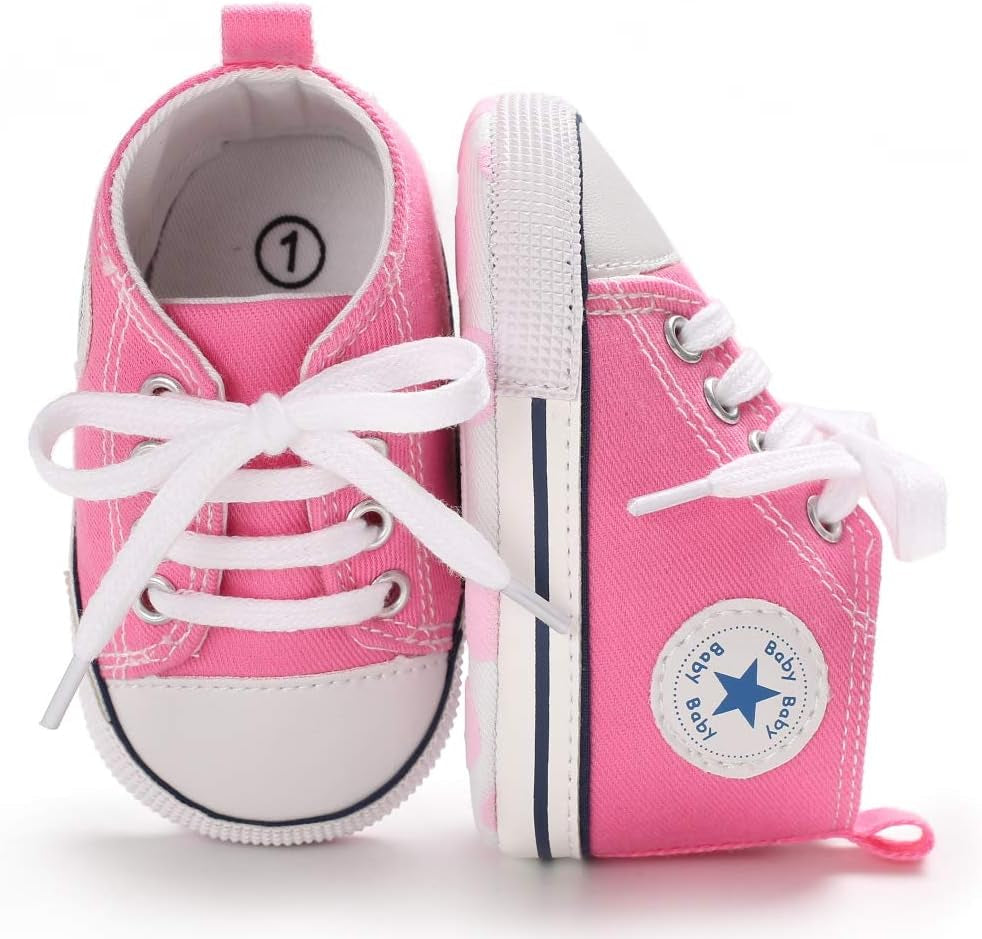 Unisex Baby Boys Girls High Top Sneaker Soft Anti-Slip Sole Newborn Infant First Walkers Canvas Denim Shoes