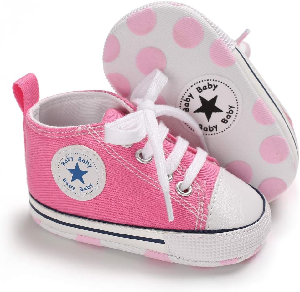 Unisex Baby Boys Girls High Top Sneaker Soft Anti-Slip Sole Newborn Infant First Walkers Canvas Denim Shoes