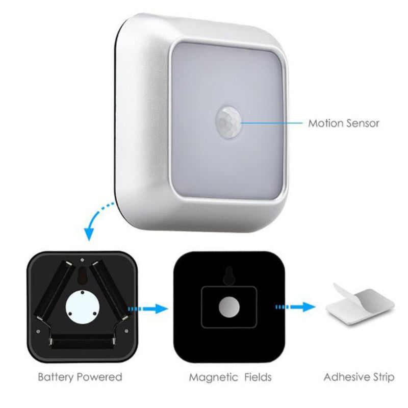 New Arrivals Battery 6Led Square Motion Sensor Night Light PIR Induction Under Cabinet Lights Stairs Kitchen Closet Lamp