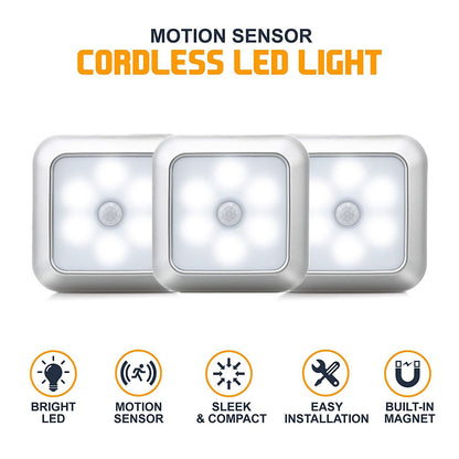 New Arrivals Battery 6Led Square Motion Sensor Night Light PIR Induction Under Cabinet Lights Stairs Kitchen Closet Lamp